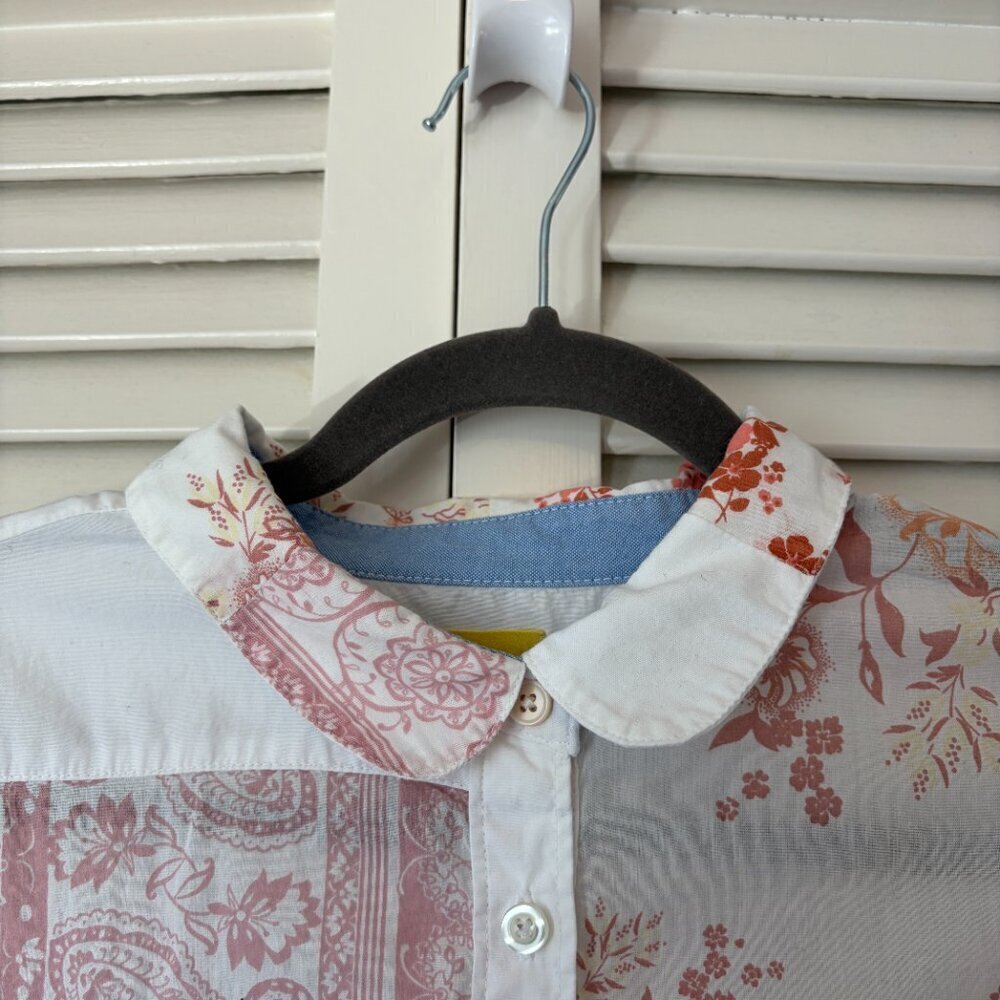 Anthropologie Maeve Patchwork Buttondown Tunic medium cotton white pink floral - Picture 5 of 12